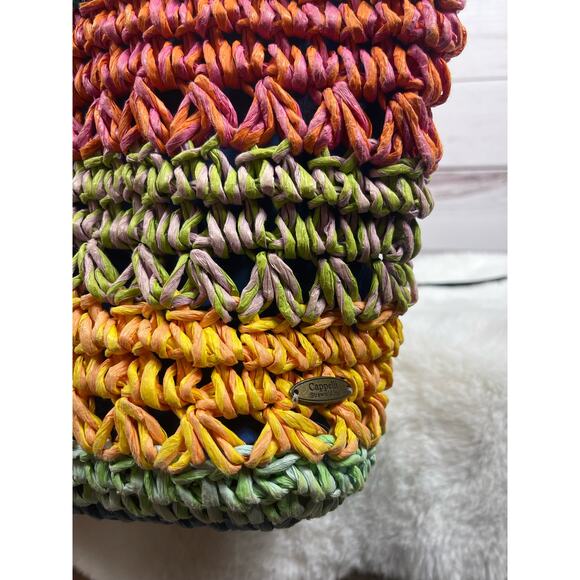 Cappelli Straworld Women's Handbag Tote Beaded Multicolored Wooden Button - Picture 11 of 11